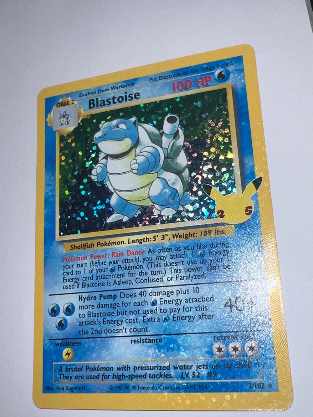 Pokemon Blastoise Holographic Card - Blue & Yellow Border